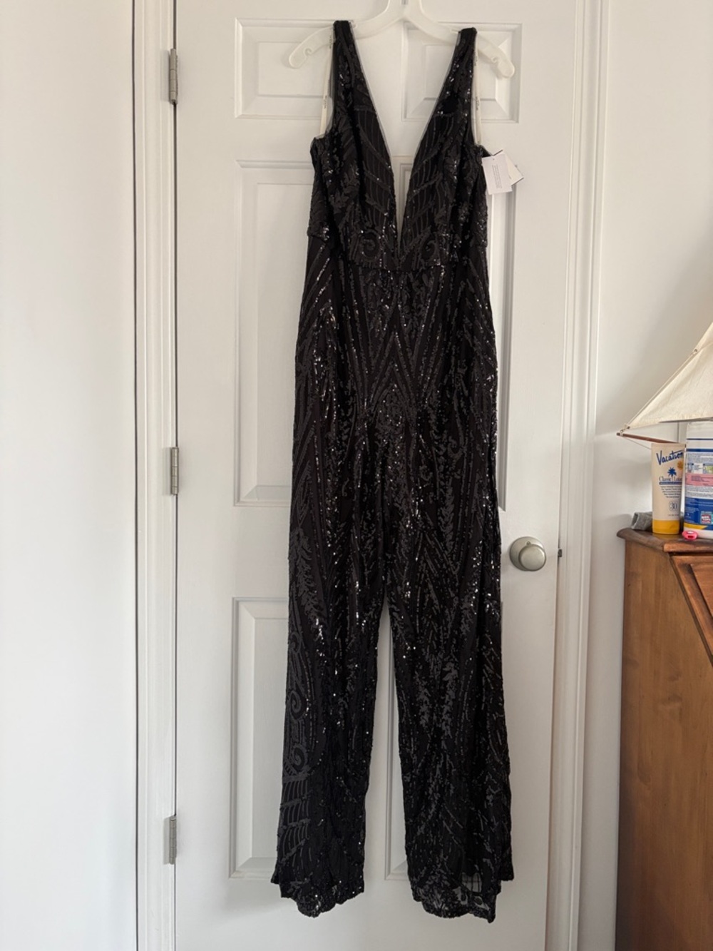 Black Sequin V-Neck Jumpsuit